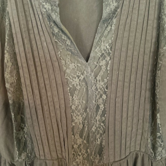 TORRID Dress 4 Tiered Lace Trim Split V-Neck Pintuck A-Line Short Sleeve Green - Picture 4 of 8